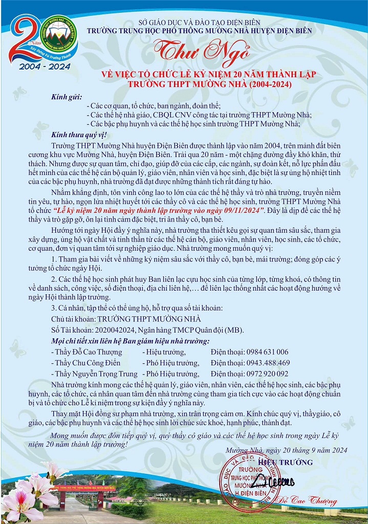 Hướng tới ngày hội “Lễ kỷ niệm 20 năm ngày thành lập trường vào ngày 09/11/2024”